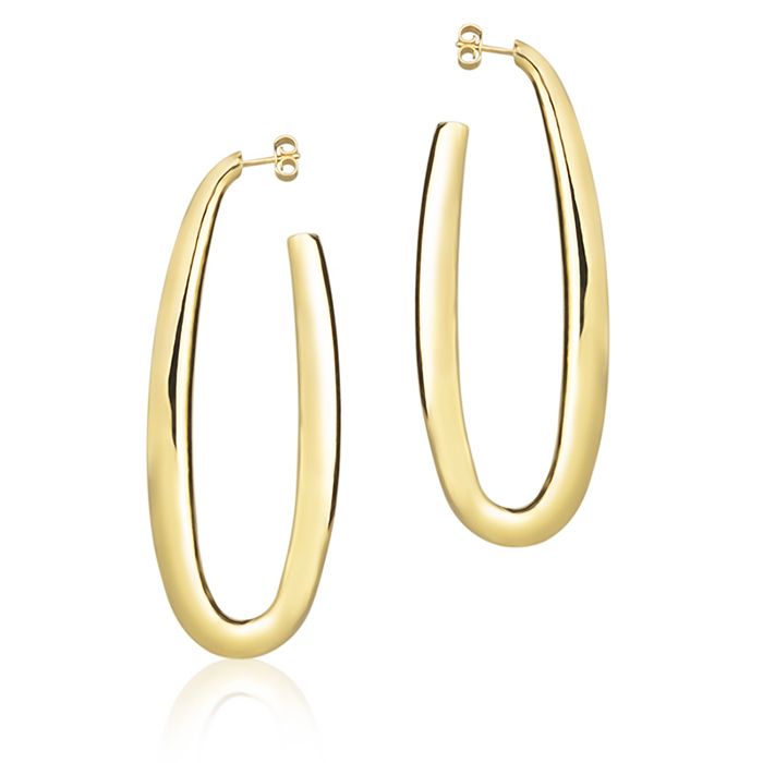 18k yellow gold oval earrings, round section, length 70mm