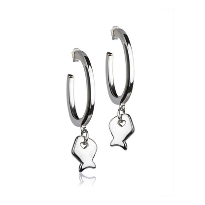 Orecchini in Argento a Cerchio Pendente Pesce