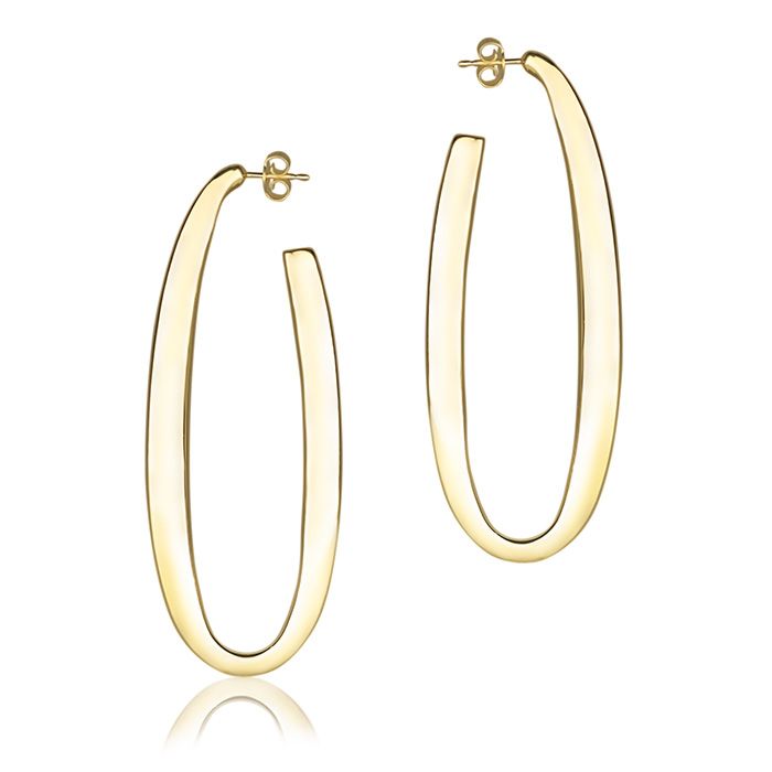 18k yellow gold oval earrings, square section, length 65mm