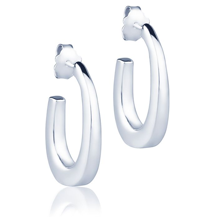 Orecchini ovali in oro bianco 18k sezione quadrata da 15 mm