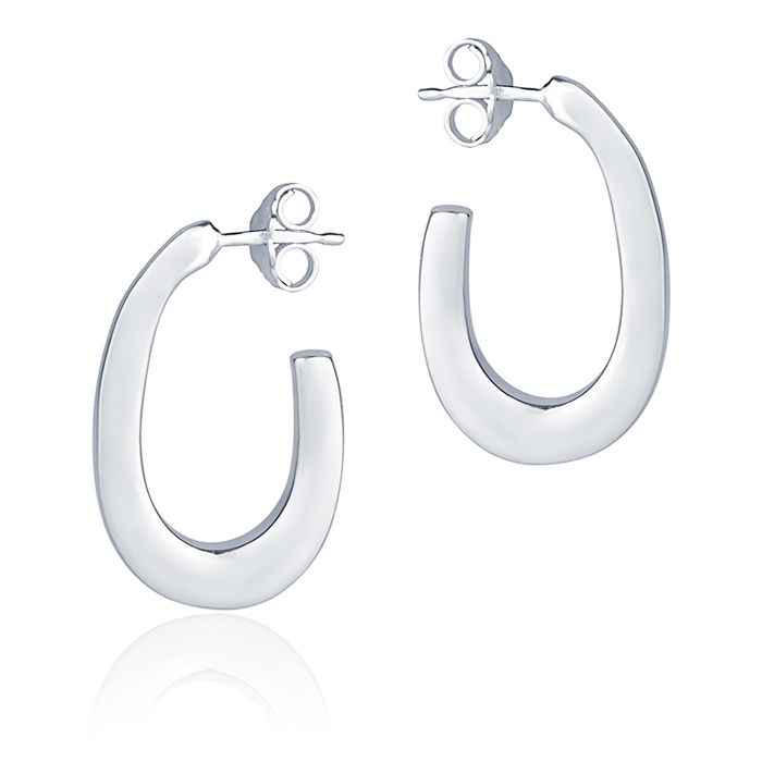 Orecchini ovali in oro bianco 18k sezione quadrata da 15 mm