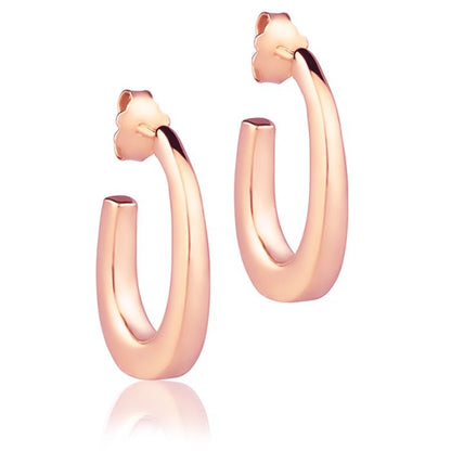 Orecchini ovali in oro rosa 18k sezione quadrata da 15 mm