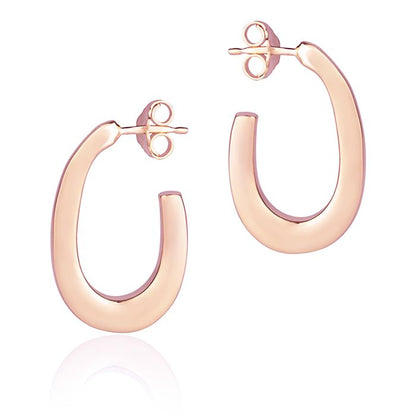 Orecchini ovali in oro rosa 18k sezione quadrata da 15 mm