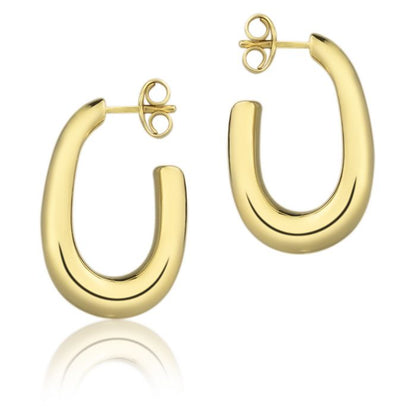 Orecchini ovali in oro giallo18k sezione rotonda da 15 mm