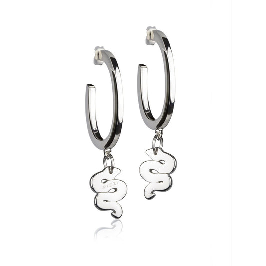 Orecchini in Argento a Cerchio Pendente Serpente