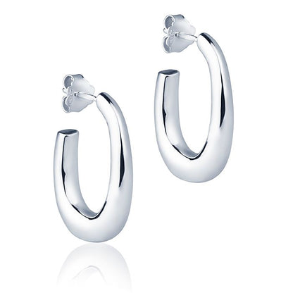 Orecchini ovali in oro bianco 18k sezione rotonda da 15 mm