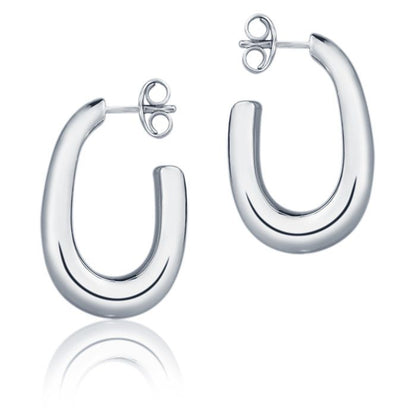 Orecchini ovali in oro bianco 18k sezione rotonda da 15 mm