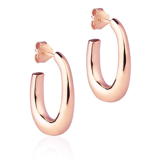 18k rose gold oval earrings, round section, 15 mm wide
