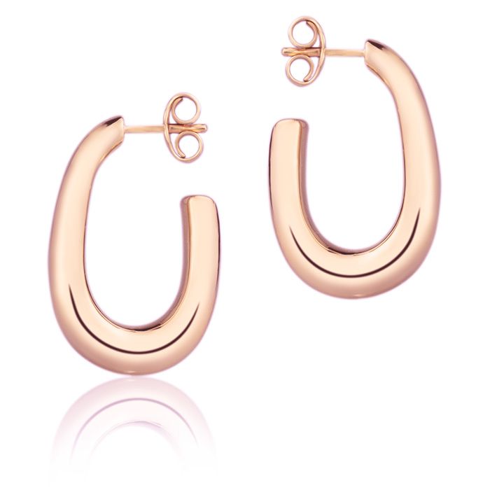 18k rose gold oval earrings, round section, 15 mm wide