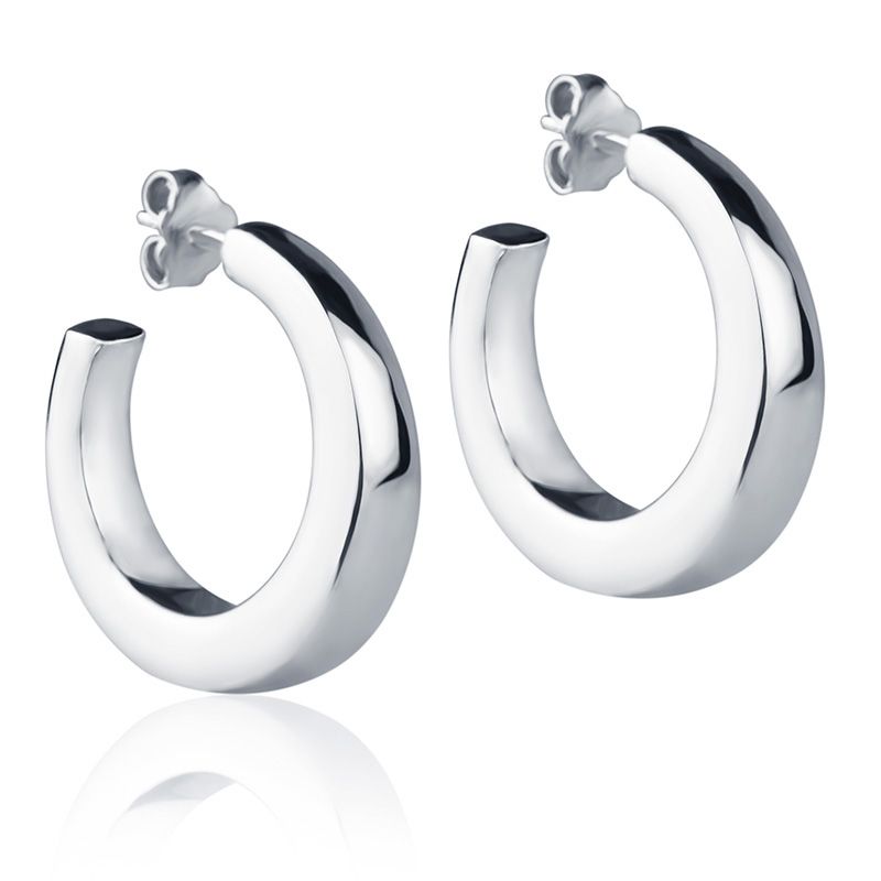 Orecchini in oro bianco 18k a cerchio diametro 25 mm sezione quadrata