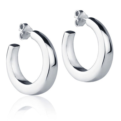 Orecchini in oro bianco 18k a cerchio diametro 25 mm sezione quadrata