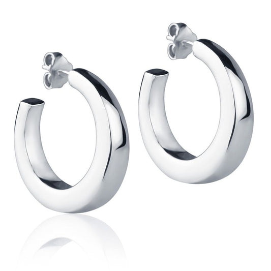 18k white gold hoop earrings, 25 mm diameter, square section