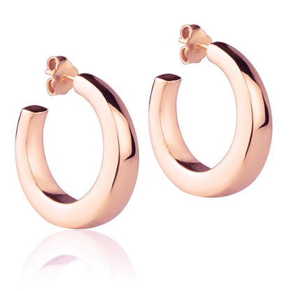 Orecchini in oro rosa 18k a cerchio diametro 25 mm sezione quadrata