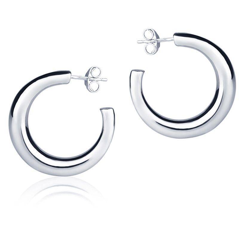 Orecchini in oro bianco 18k a cerchio diametro 25 mm sezione rotonda