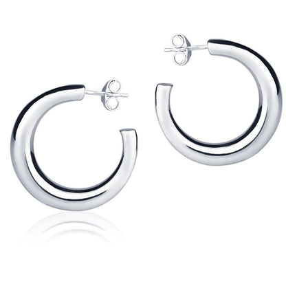 Orecchini in oro bianco 18k a cerchio diametro 25 mm sezione rotonda