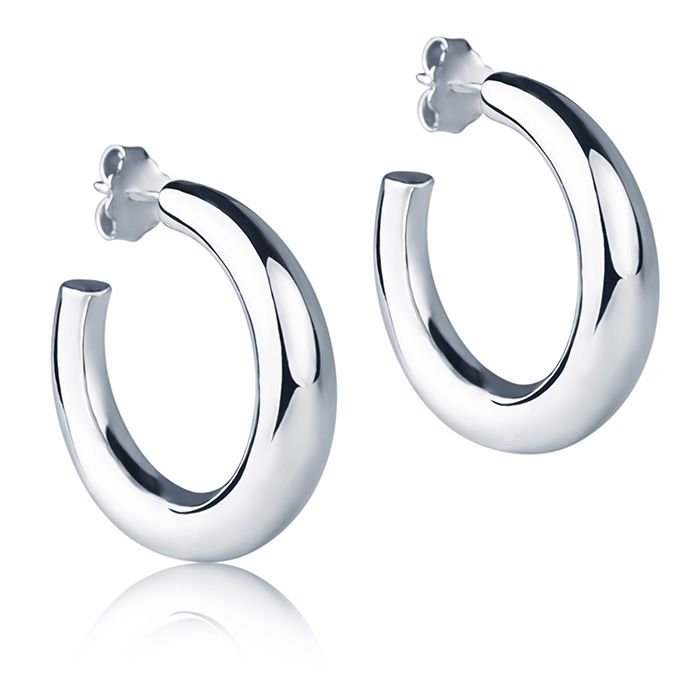 Orecchini in oro bianco 18k a cerchio diametro 25 mm sezione rotonda