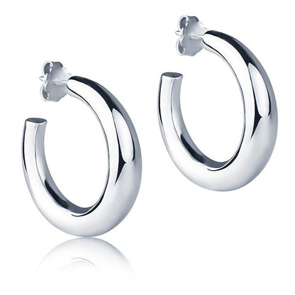 Orecchini in oro bianco 18k a cerchio diametro 25 mm sezione rotonda