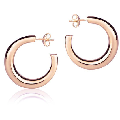 Orecchini in oro rosa 18k a cerchio diametro 25 mm sezione rotonda