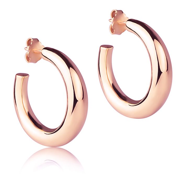 Orecchini in oro rosa 18k a cerchio diametro 25 mm sezione rotonda