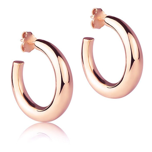 18k rose gold hoop earrings, 25 mm diameter, round section