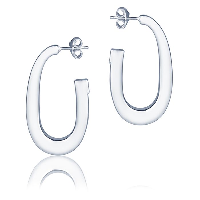 18k white gold oval earrings, square section, length 30mm