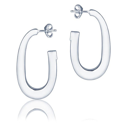 Orecchini ovali in oro Bianco 18 k sezione quadrata lunghezza 30mm