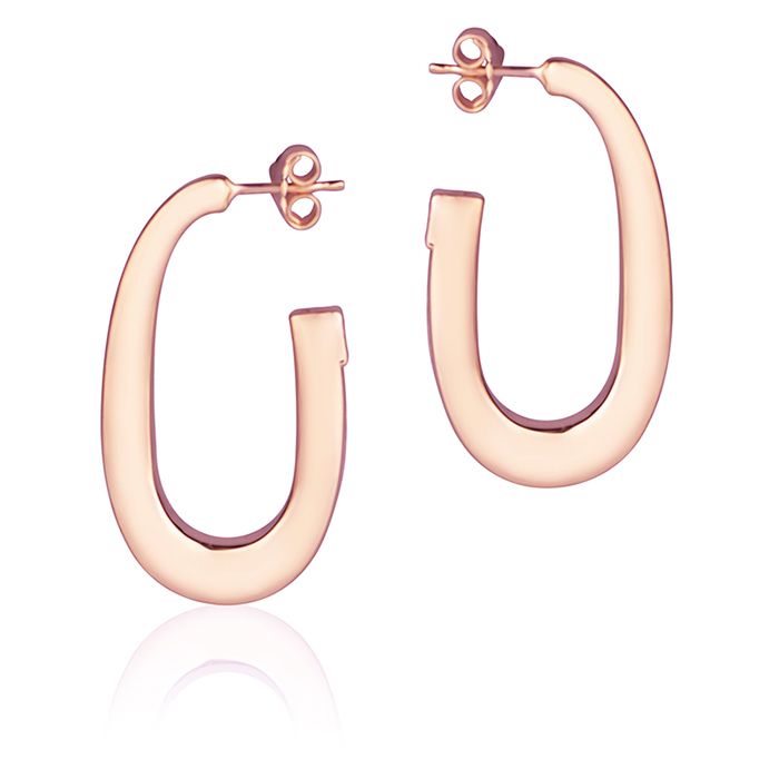 18k rose gold oval earrings, square section, length 30mm