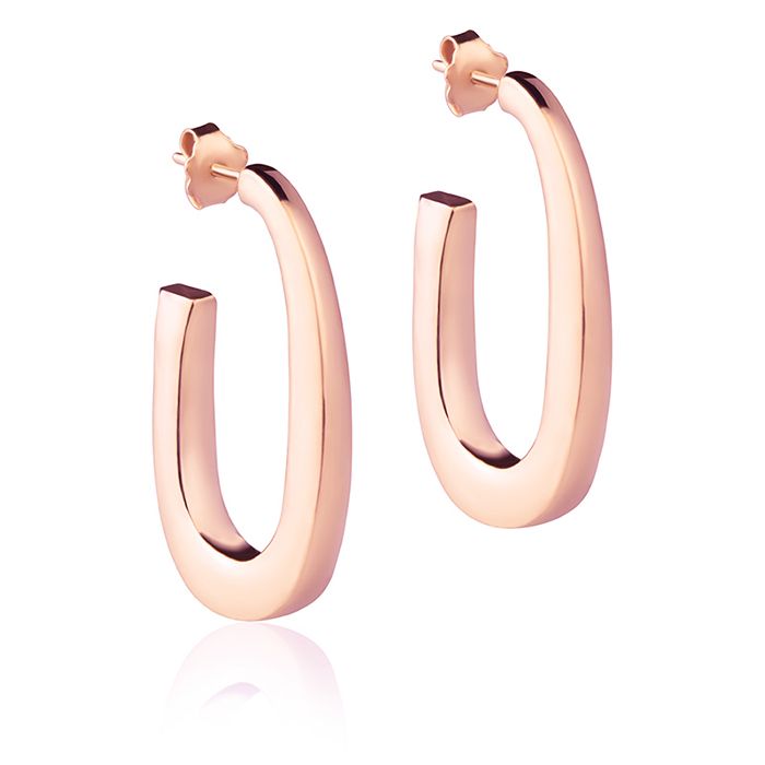 18k rose gold oval earrings, square section, length 30mm