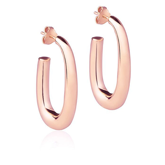 18k rose gold oval earrings, round section, length 30mm