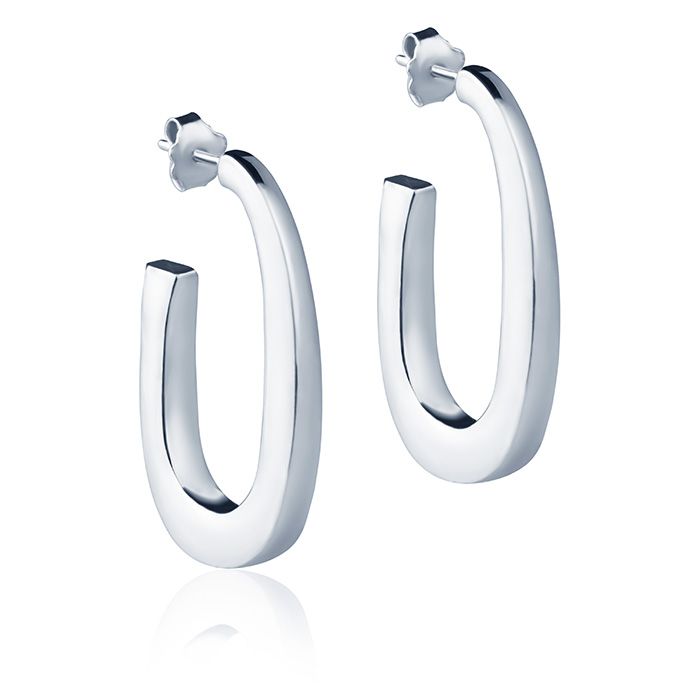 18k white gold oval earrings, square section, length 30mm