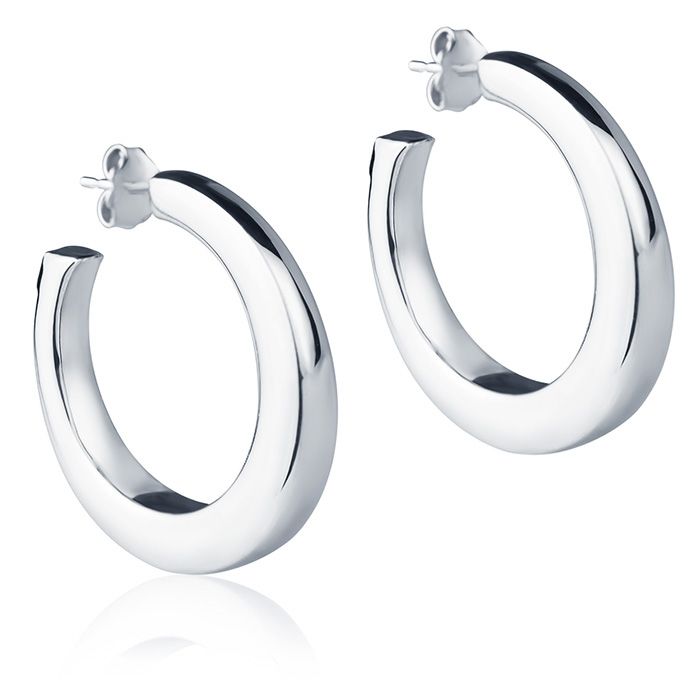 Orecchini in oro bianco 18k a cerchio da 30 mm sezione quadrata