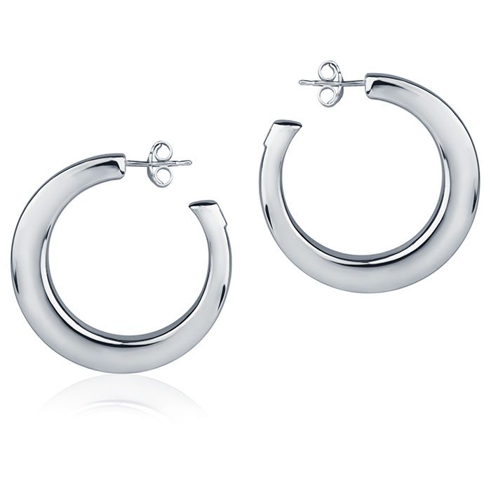 Orecchini in oro bianco 18k a cerchio da 30 mm sezione quadrata