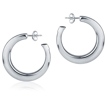 Orecchini in oro bianco 18k a cerchio da 30 mm sezione quadrata