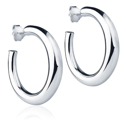 Orecchini in oro bianco 18k a cerchio da 30 mm sezione rotonda