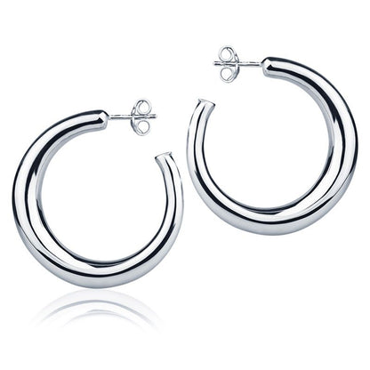 Orecchini in oro bianco 18k a cerchio da 30 mm sezione rotonda