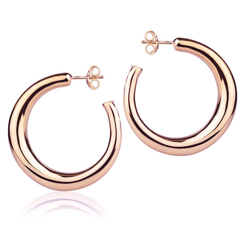 Orecchini in oro rosa 18k a cerchio da 30 mm sezione rotonda