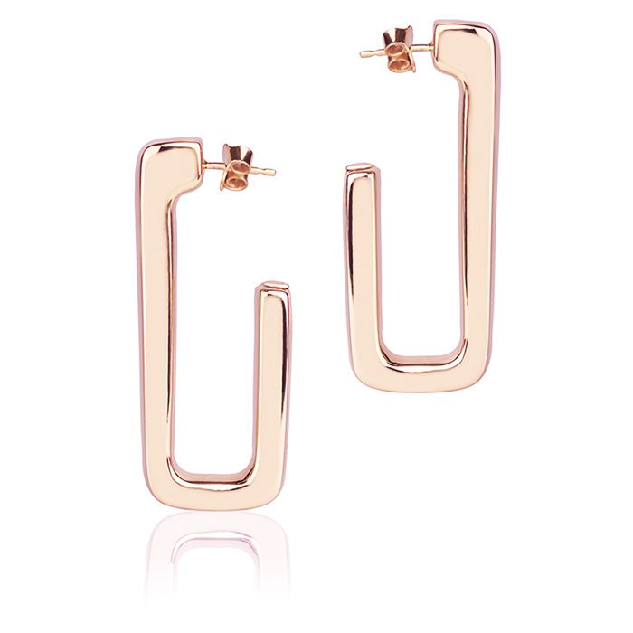 18k rose gold rectangular earrings, 45mm long