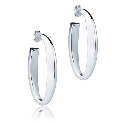 Orecchini ovali in oro bianco 18k sezione triangolare lunghezza 40mm