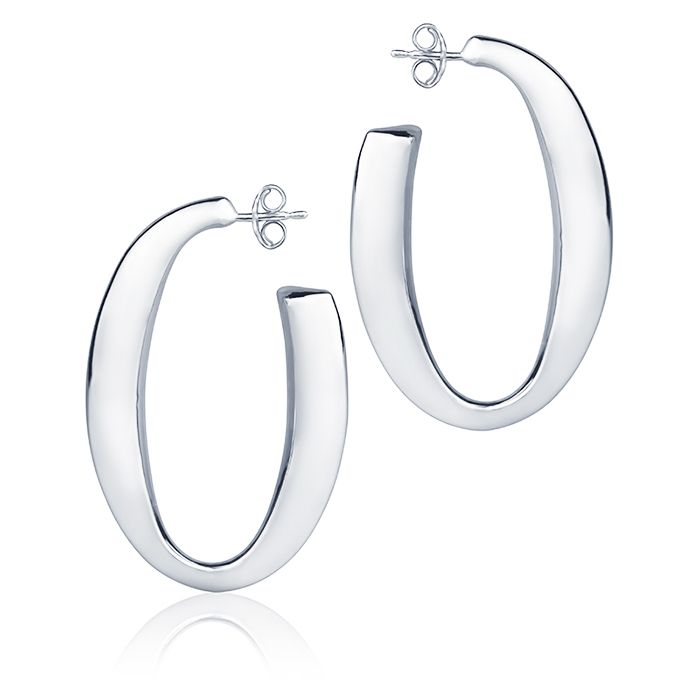 Orecchini ovali in oro bianco 18k sezione triangolare lunghezza 40mm