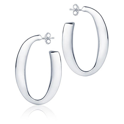 Orecchini ovali in oro bianco 18k sezione triangolare lunghezza 40mm