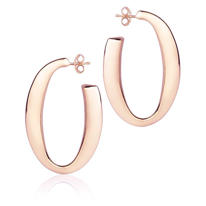 18k rose gold oval earrings with a triangular section, length 40mm