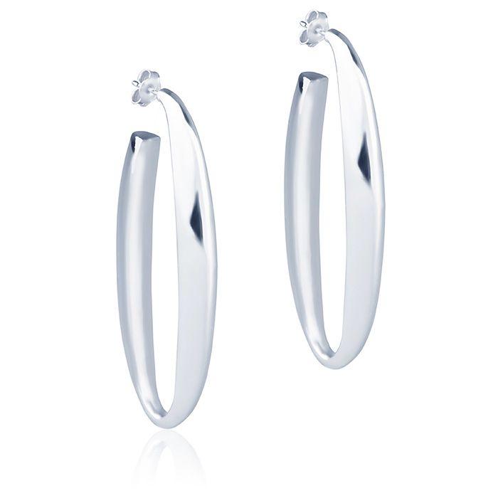 Orecchini ovali in oro bianco 18k sezione triangolare lunghezza 60mm