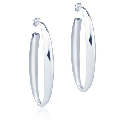Orecchini ovali in oro bianco 18k sezione triangolare lunghezza 60mm