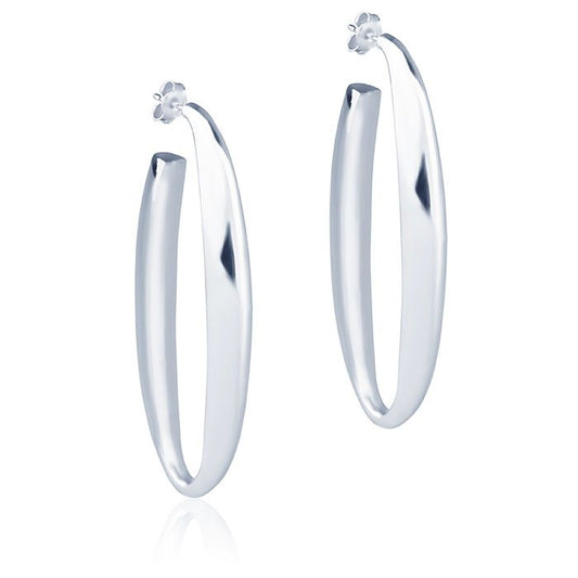 Orecchini ovali in oro bianco 18k sezione triangolare lunghezza 60mm