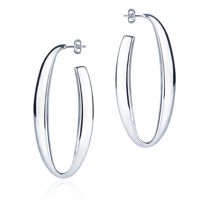 Orecchini ovali in oro bianco 18k sezione triangolare lunghezza 60mm