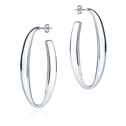 Orecchini ovali in oro bianco 18k sezione triangolare lunghezza 60mm