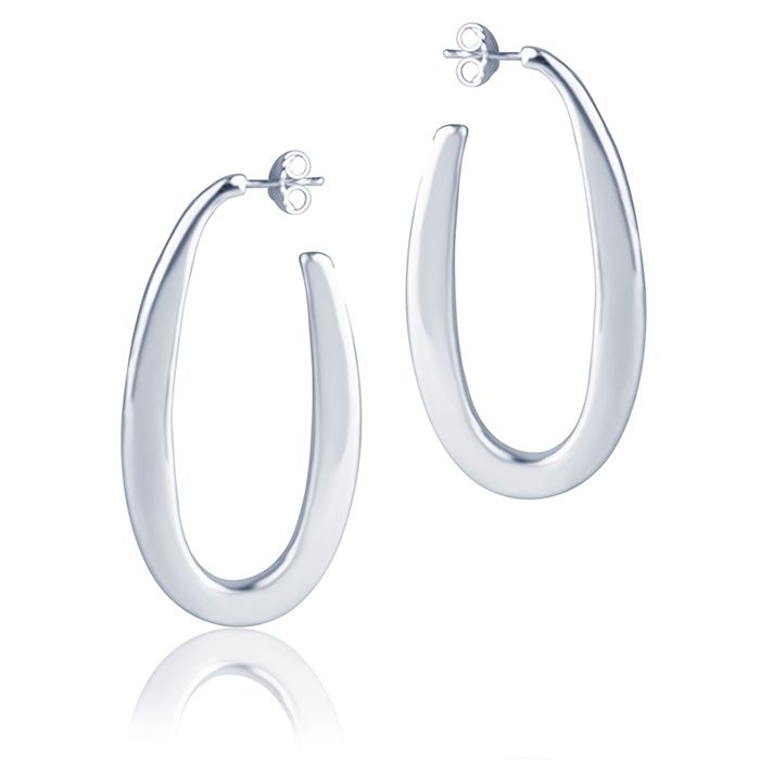 18k white gold oval earrings, square section, length 45 mm