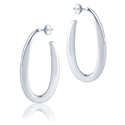 Orecchini ovali in oro bianco 18k sezione quadrata lunghezza 45 mm