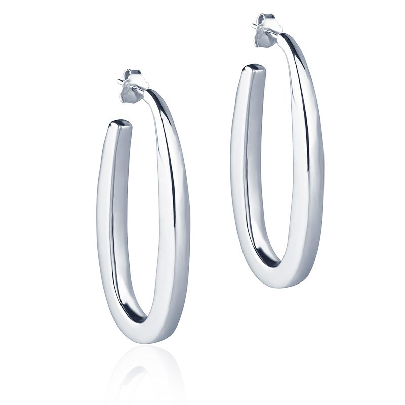18k white gold oval earrings, square section, length 45 mm