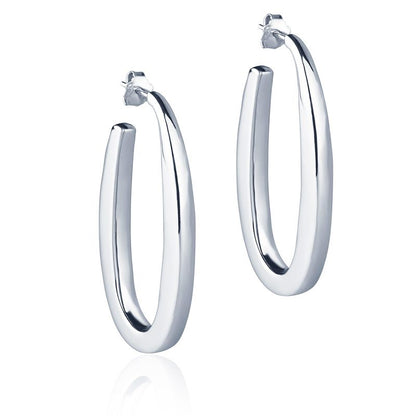 Orecchini ovali in oro bianco 18k sezione quadrata lunghezza 45 mm